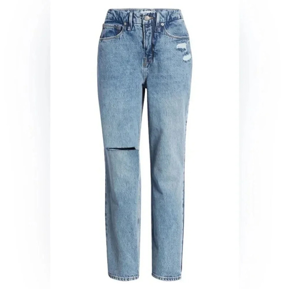 Good American 90s Duster Straight Leg Jeans 6 28 Medium Wash Blue Distressed NWT - Picture 2 of 6